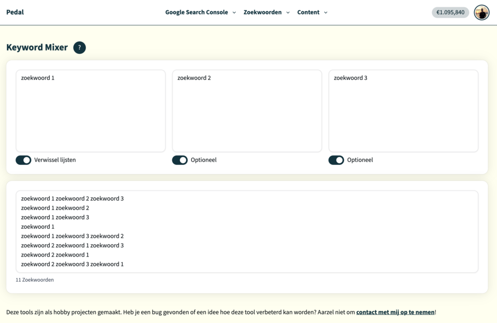 Voorbeeld keyword mixer pedal